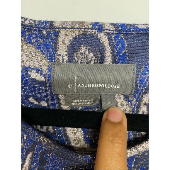 Anthropologie Demeter Paisley Knit Top Sparkly Puff Shoulder, Size Small - Picture 3 of 9